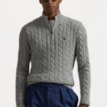 Polo Ralph Lauren Cable-Knit Cotton Quarter-Zip Sweater – Grey