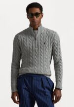 Polo Ralph Lauren Cable-Knit Cotton Quarter-Zip Sweater – Grey