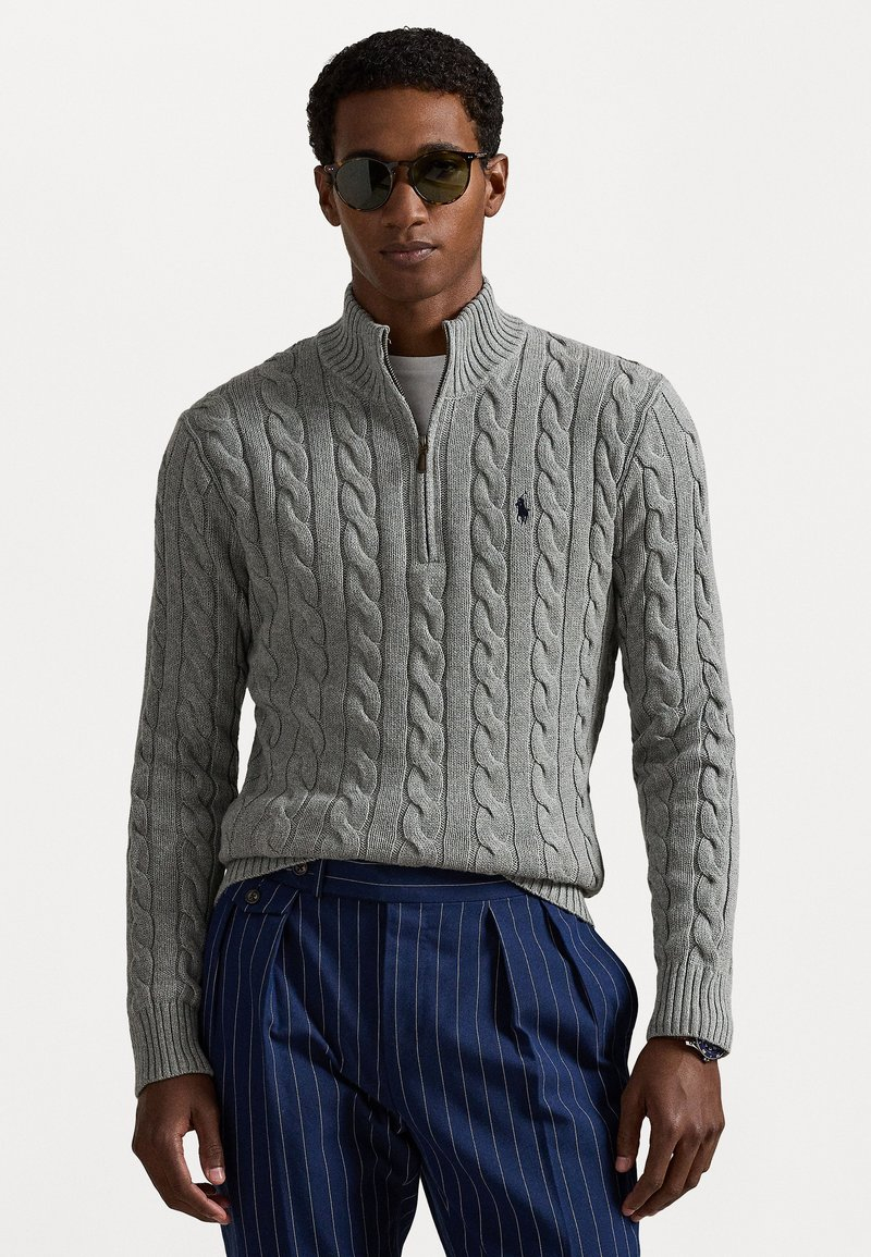 10001 Polo Ralph Lauren Cable-Knit Cotton Quarter-Zip Sweater – Grey - Image 1