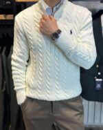 Polo Ralph Lauren Cable-Knit Cotton Quarter-Zip Sweater – Off White