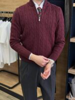 Polo Ralph Lauren Cable-Knit Cotton Quarter-Zip Sweater – Maroon