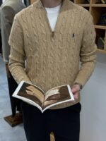 Polo Ralph Lauren Cable-Knit Cotton Quarter-Zip Sweater – Beige