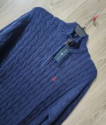 Polo Ralph Lauren Cable-Knit Cotton Quarter-Zip Sweater – Navy Blue