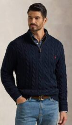 Polo Ralph Lauren Cable-Knit Cotton Quarter-Zip Sweater – Black