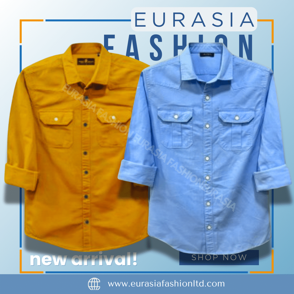 21 2 Pcs Combo Premium Quality Double Poket Shirt - Kathali & Sky Blue. - Image 1