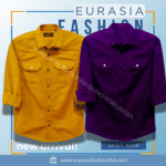 2 Pcs Combo Premium Quality Double Poket Shirt - Kathali & Purple.