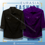 2 Pcs Combo Premium Quality Double Poket Shirt - Purple & Black.