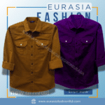 2 Pcs Combo Premium Quality Double Poket Shirt - Purple & Banson