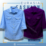 2 Pcs Combo Premium Quality Double Poket Shirt - Purple & Sky Blue.