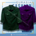 2 Pcs Combo Premium Quality Double Poket Shirt - Purple & Green.