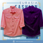 2 Pcs Combo Premium Quality Double Poket Shirt - Purple & Pink.