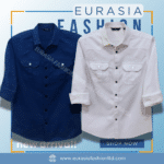2 Pcs Combo Premium Quality Double Poket Shirt - Navy Blue & White.