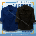 2 Pcs Combo Premium Quality Double Poket Shirt - Navy Blue & Black.