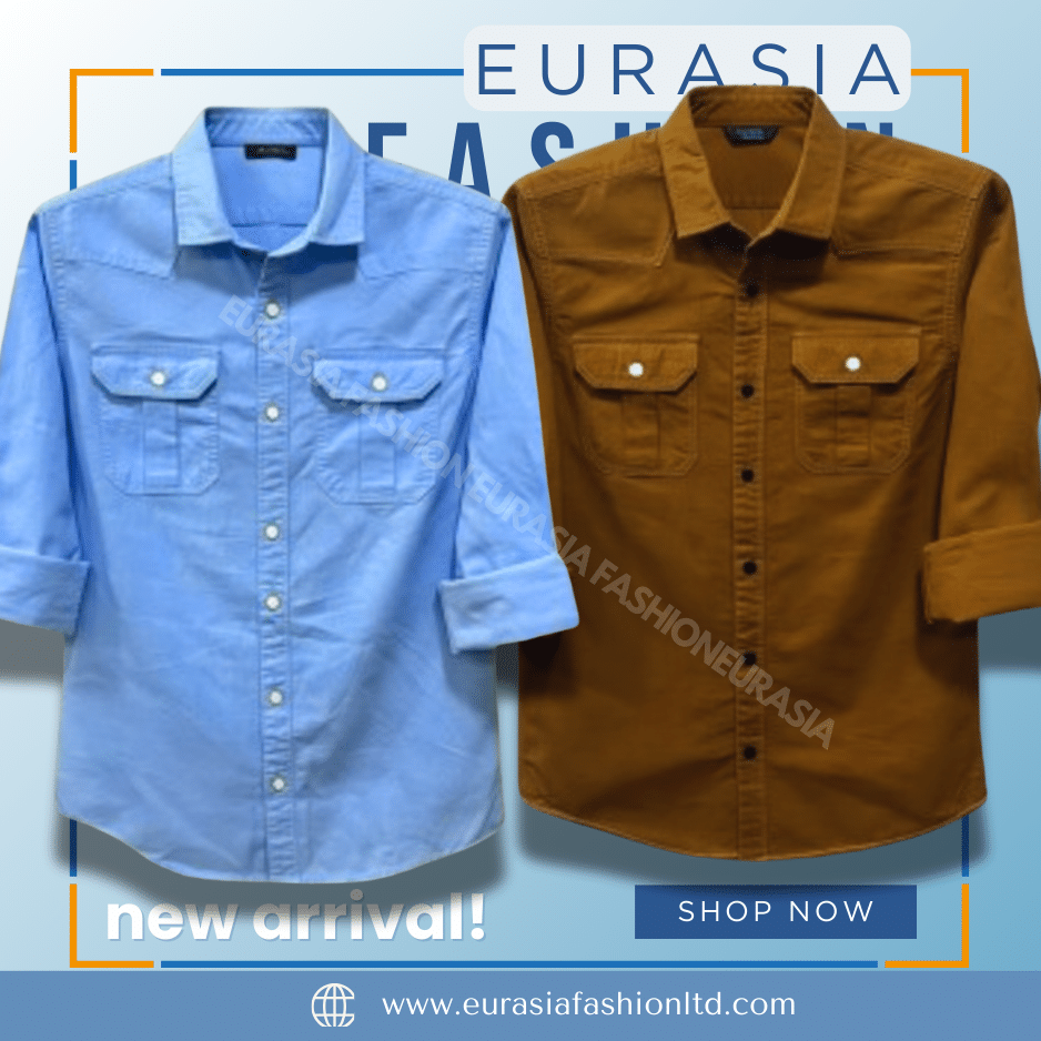 81 2 Pcs Combo Premium Quality Double Poket Shirt - Banson & Sky Blue. - Image 1