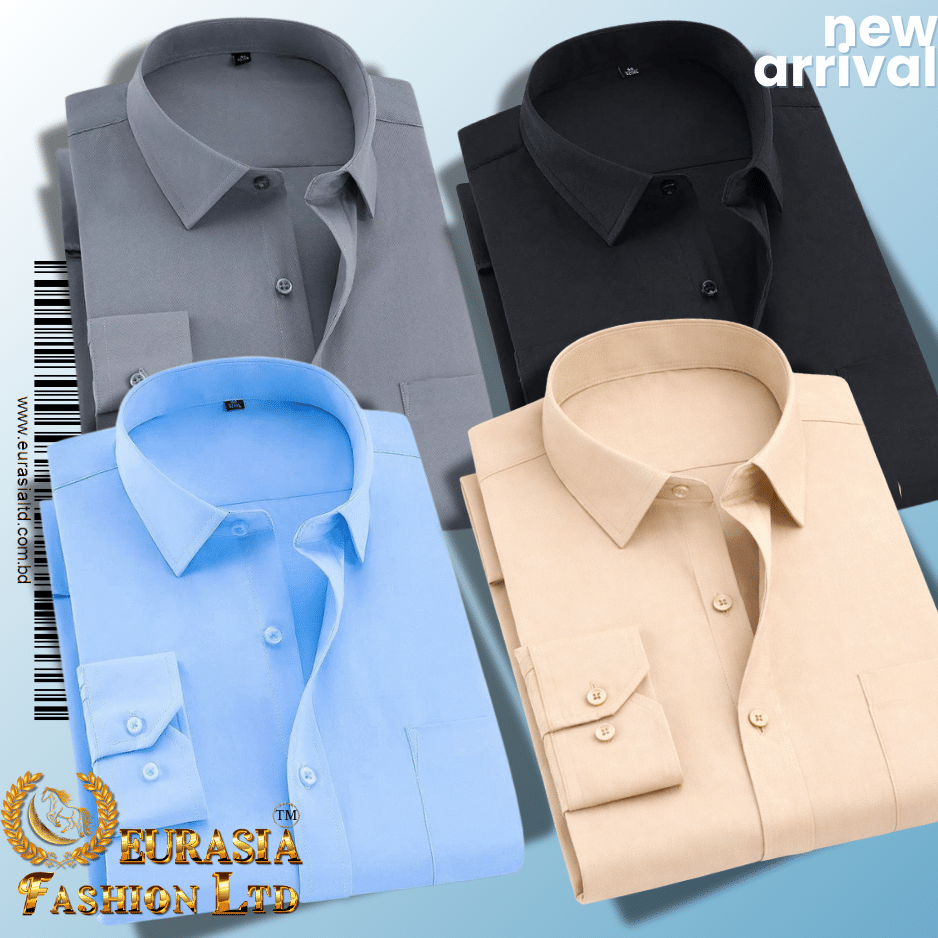 21 4 Pes Men’s Premium Formal Shirt -Black, Biscuit, Sky Blue & Ash. - Image 1