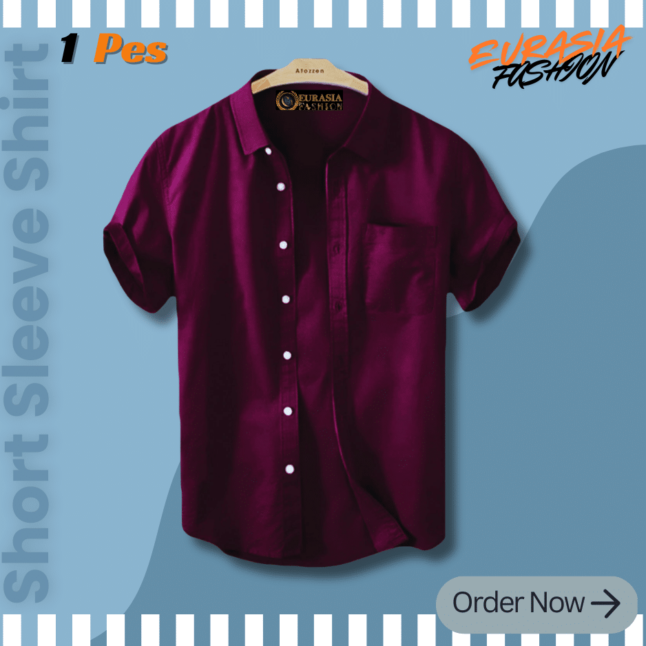 35 Premium Quality 100% Oxford Cotton Fabric Short Sleeve Shirt For Men's - Maroon. - Image 1