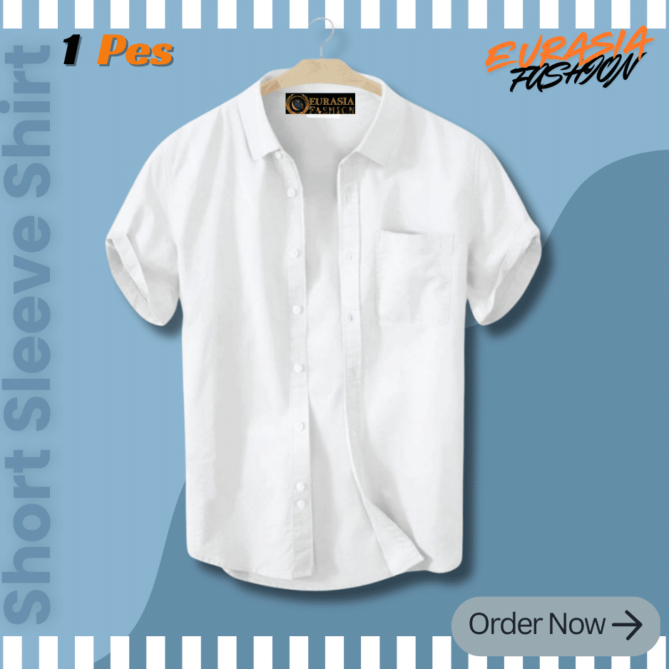 39 Premium Quality 100% Oxford Cotton Fabric Short Sleeve Shirt For Men's - White - Image 1