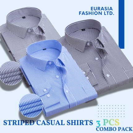 3 Pes Combo Mens Dress Shirts Long Sleeves Formal Business No Iron Striped Casual Shirts Top -Black Stripe, Sky Blue Stripe & Ash Stripe.