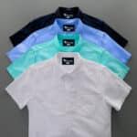 4 Pes Combo Short Sleeve Shirt - Nevy Blue , White , Pest & Sky Blue.