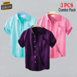Premium Quality 100% Oxford Cotton Fabric Short Sleeve Shirt For Men's - Purple, Pest & Pink.