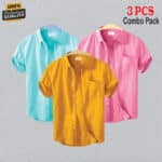 Premium Quality 100% Oxford Cotton Fabric Short Sleeve Shirt For Men's - Kathali, Pink & Pest.