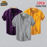 Premium Quality 100% Oxford Cotton Fabric Short Sleeve Shirt For Men's - Kathali, Ash & Purple.