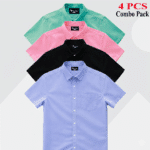 100% Oxford Cotton Fabric Short Sleeve Shirt For Men's - Sky Blur, Black , Pest & Pink