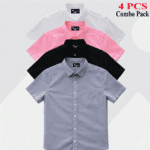 100% Oxford Cotton Fabric Short Sleeve Shirt For Men's - White, Ash , Black & Pink