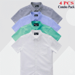 100% Oxford Cotton Fabric Short Sleeve Shirt For Men's - Sky Blur, Ash , Pest & White