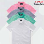 100% Oxford Cotton Fabric Short Sleeve Shirt For Men's - White , Ash , Pest & Pink