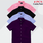 Premium Quality 100% Oxford Cotton Fabric Short Sleeve Shirt For Men's - Purple, Sky Blue, Pink & Black.