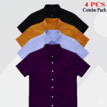 Premium Quality 100% Oxford Cotton Fabric Short Sleeve Shirt For Men's - Purple, Kathali, Sky Blue & Black.