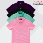 Premium Quality 100% Oxford Cotton Fabric Short Sleeve Shirt For Men's - Purple, Pest, Pink & Black.