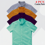 Premium Quality 100% Oxford Cotton Fabric Short Sleeve Shirt For Men's - Purple, Kathali, Pest & Ash.