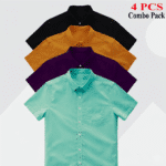 Premium Quality 100% Oxford Cotton Fabric Short Sleeve Shirt For Men's - Purple, Pest, Kathali & Black.