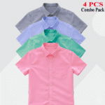 100% Oxford Cotton Fabric Short Sleeve Shirt For Men's - Sky Blue, Ash , Pest & Pink