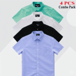 100% Oxford Cotton Fabric Short Sleeve Shirt For Men's - Sky Blur, White , Pest & Black