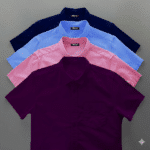 4 Pes Combo Short Sleeve Shirt - Nevy Blue, Sky Blue, Purple & Pink.