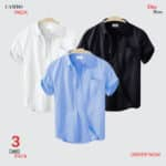 Premium Quality 100% Oxford Cotton Fabric Short Sleeve Shirt For Men's -Black, White & Sky Blue.