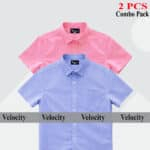 Premium Quality 100% Oxford Cotton Fabric Short Sleeve Shirt For Men's - Sky Blur & Pink