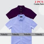Premium Quality 100% Oxford Cotton Fabric Short Sleeve Shirt For Men's - Purple & Sky blue.