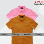 Premium Quality 100% Oxford Cotton Fabric Short Sleeve Shirt For Men's - Kathali & Pink.