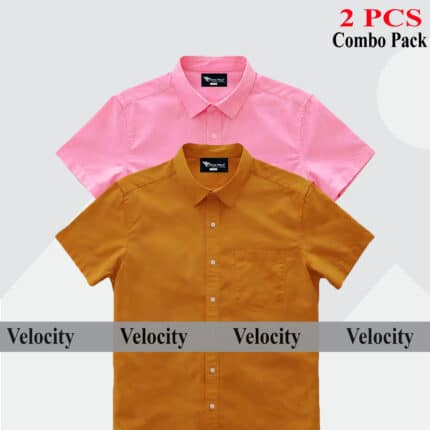 Premium Quality 100% Oxford Cotton Fabric Short Sleeve Shirt For Men's - Kathali & Pink.