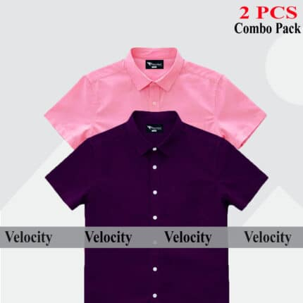 Premium Quality 100% Oxford Cotton Fabric Short Sleeve Shirt For Men's - Pink & Purple.