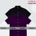 Premium Quality 100% Oxford Cotton Fabric Short Sleeve Shirt For Men's - Black & Purple.