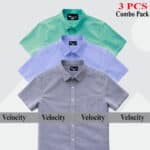 Premium Quality 100% Oxford Cotton Fabric Short Sleeve Shirt For Men's - Ash, Sky Blue & Pest