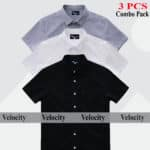 Premium Quality 100% Oxford Cotton Fabric Short Sleeve Shirt For Men's -Black, White & Ash.