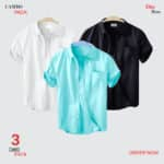 Premium Quality 100% Oxford Cotton Fabric Short Sleeve Shirt For Men's -Black, White & Pest.