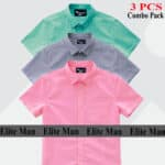 Premium Quality 100% Oxford Cotton Fabric Short Sleeve Shirt For Men's -Pest, Ash & Pink