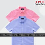 100% Oxford Cotton Fabric Short Sleeve Shirt For Men's - Sky Blue & Pink.
